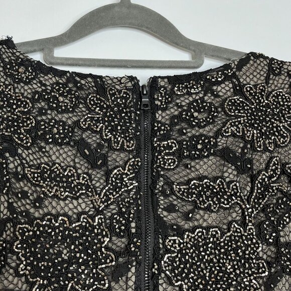 Alice & Olivia Fully Beaded Embellished Fishnet‎ Knit Blouse Fully Lined Black 4 - Picture 8 of 11